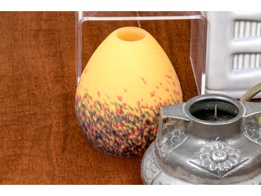 9 Piece Collection Of Modern Mixed Media Table Wares And Pair Of Glass Shades