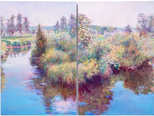 Catherine M. Elliott (American, B. 20th C.) Oil On Canvas Dyptich, Idyllic Landscape