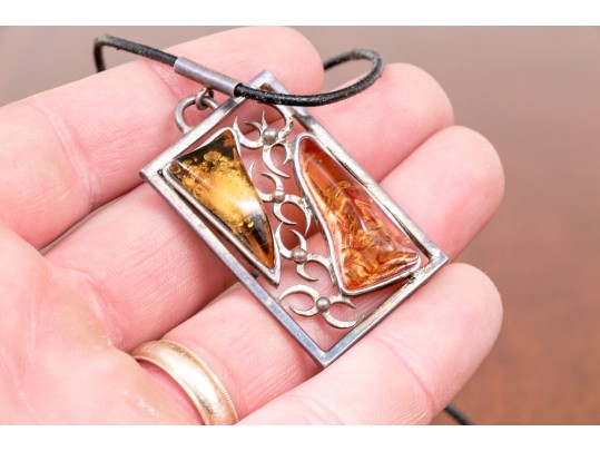 Collection Of Amber Mounted Sterling Jewelry