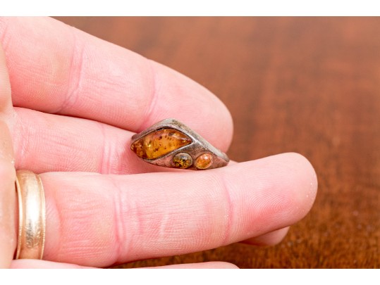 Collection Of Amber Mounted Sterling Jewelry