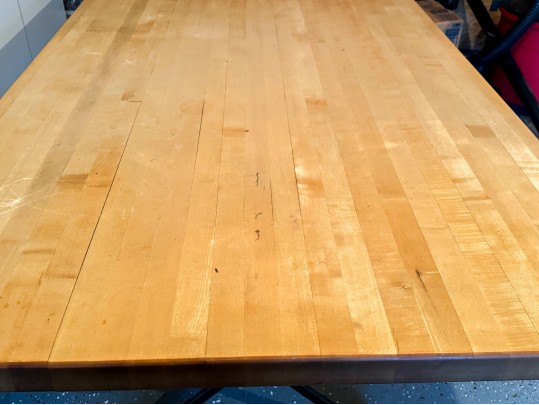 Attractive Iron Base, Butcher Block Top Table 