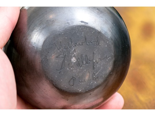 Vintage Santa Clara Style Pottery Vase With Black Glaze