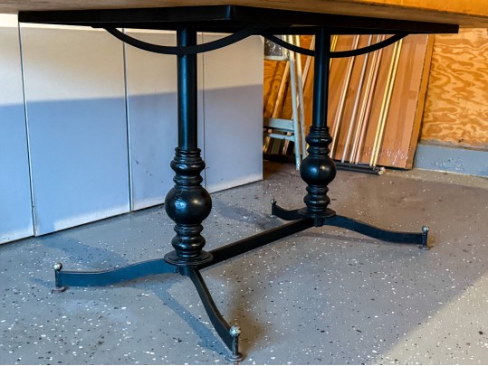Attractive Iron Base, Butcher Block Top Table 