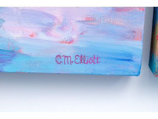 Catherine M. Elliott (American, B. 20th C.) Oil On Canvas Dyptich, Idyllic Landscape