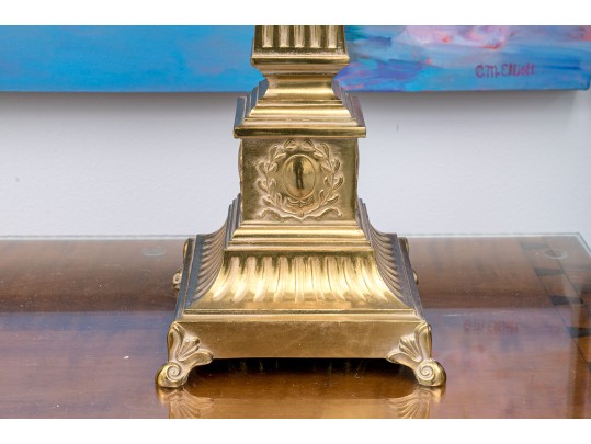 Amazing Pair Of Brass Table Lamps With Shades