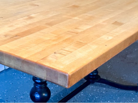 Attractive Iron Base, Butcher Block Top Table 