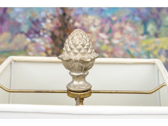 Amazing Pair Of Brass Table Lamps With Shades