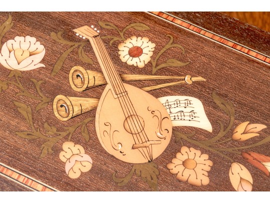 Finders Lot, Marquetry Inlaid Musical Jewelry Box With Assorted Costume Jewelry