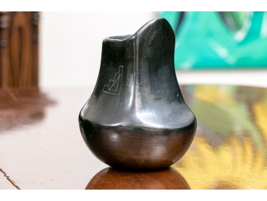 Vintage Santa Clara Style Pottery Vase With Black Glaze