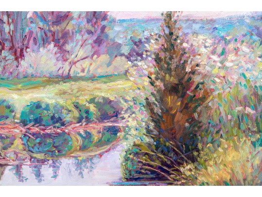 Catherine M. Elliott (American, B. 20th C.) Oil On Canvas Dyptich, Idyllic Landscape