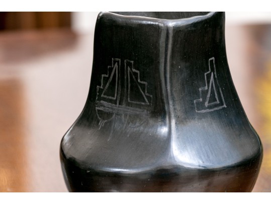 Vintage Santa Clara Style Pottery Vase With Black Glaze
