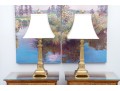 Amazing Pair Of Brass Table Lamps With Shades