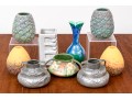 9 Piece Collection Of Modern Mixed Media Table Wares And Pair Of Glass Shades