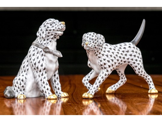 Collection Of Two Herend, Hungarian Porcelain Dogs