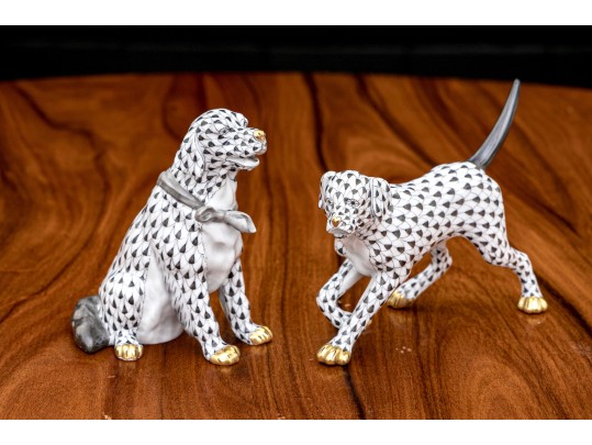 Collection Of Two Herend, Hungarian Porcelain Dogs