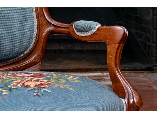 Distinguished Victorian Needlepoint Carved Armchair 