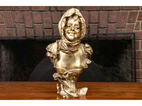 Georges Van Der Straeten (Belgian, 1856-1941) Young Woman With Kerchief Bronze Bust