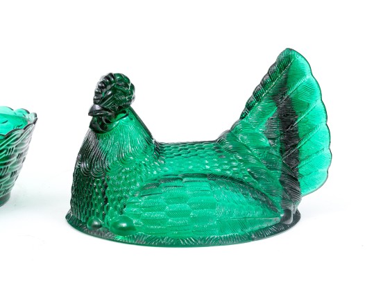 Fantastic Moulded Glass Turkey Form Covered Bowl