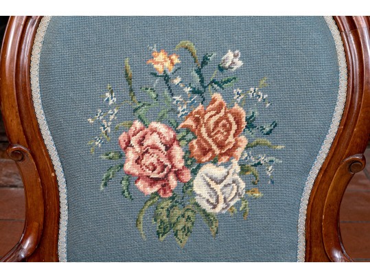 Distinguished Victorian Needlepoint Carved Armchair 