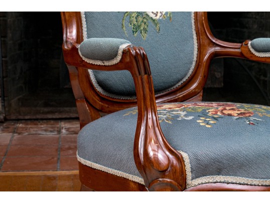 Distinguished Victorian Needlepoint Carved Armchair 