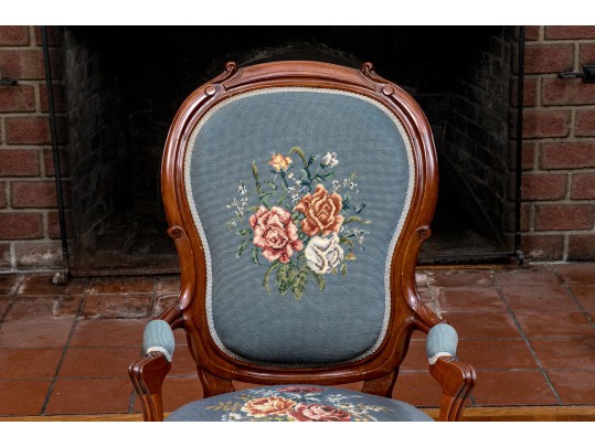 Distinguished Victorian Needlepoint Carved Armchair 