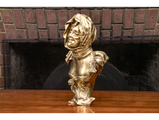 Georges Van Der Straeten (Belgian, 1856-1941) Young Woman With Kerchief Bronze Bust