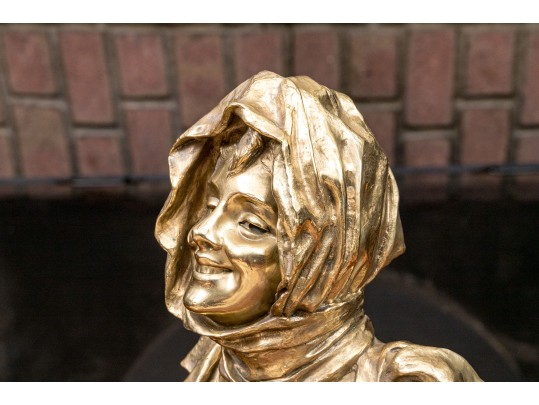 Georges Van Der Straeten (Belgian, 1856-1941) Young Woman With Kerchief Bronze Bust