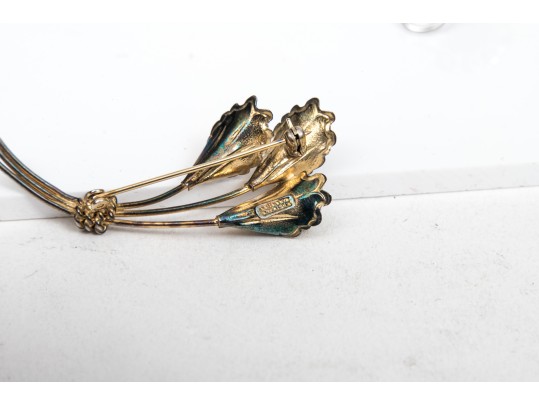 Collection Of Sterling Bracelet, Earrings And Floral Brooch