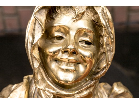 Georges Van Der Straeten (Belgian, 1856-1941) Young Woman With Kerchief Bronze Bust