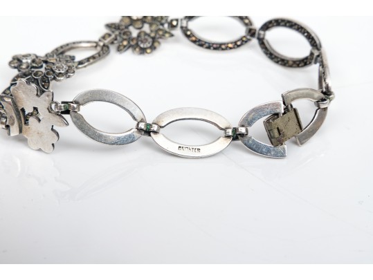 Collection Of Sterling Bracelet, Earrings And Floral Brooch