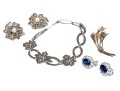 Collection Of Sterling Bracelet, Earrings And Floral Brooch