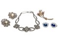 Collection Of Sterling Bracelet, Earrings And Floral Brooch
