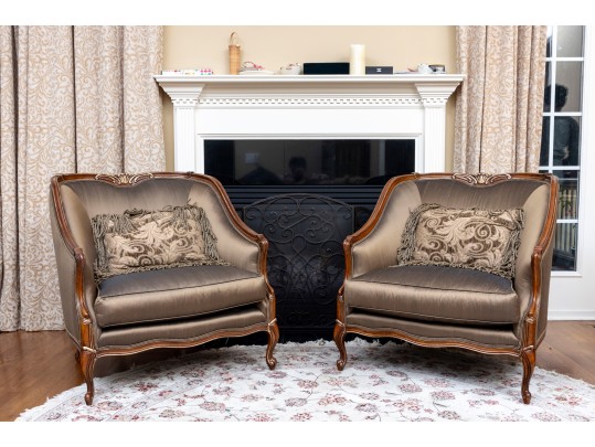 Henredon Taupe Silk Bergeres