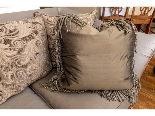 Henredon Taupe Silk Rolled Arm Sofa