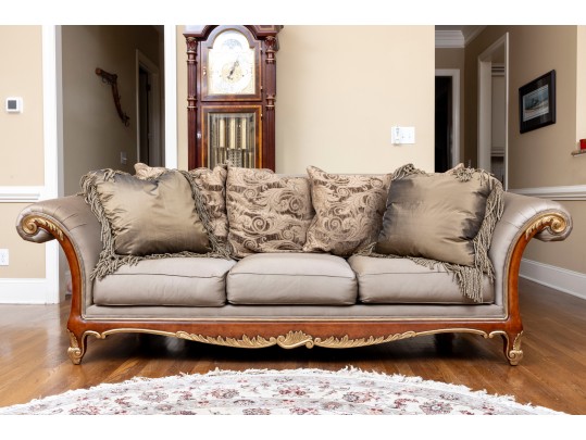 Henredon Taupe Silk Rolled Arm Sofa