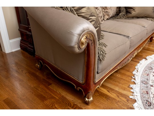 Henredon Taupe Silk Rolled Arm Sofa