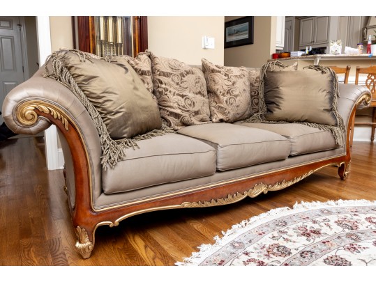Henredon Taupe Silk Rolled Arm Sofa