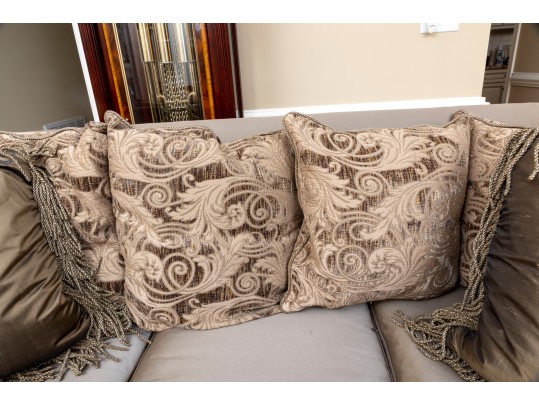 Henredon Taupe Silk Rolled Arm Sofa