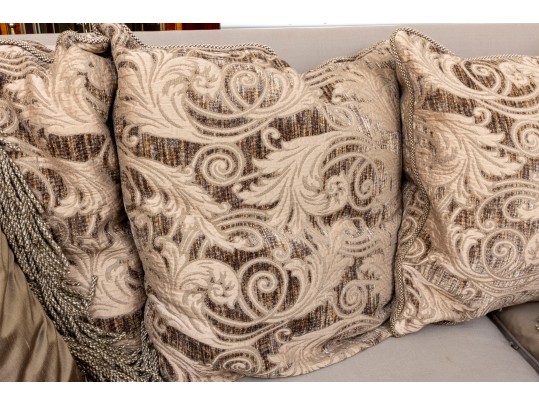 Henredon Taupe Silk Rolled Arm Sofa