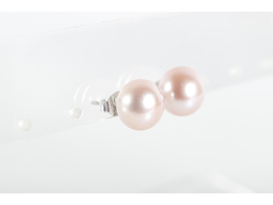 Sterling Silver Pale Pink Cultured Pearl Stud Earrings