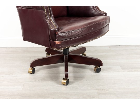 Burgundy Leather Wingback Executive Desk Chair