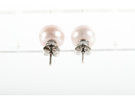 Sterling Silver Pale Pink Cultured Pearl Stud Earrings