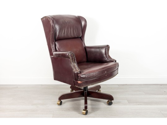 Burgundy Leather Wingback Executive Desk Chair