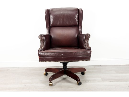 Burgundy Leather Wingback Executive Desk Chair