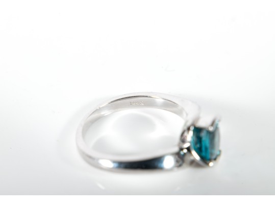 14k White Gold Blue Topaz Ring Size 6.75