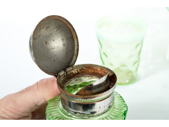 Green Depression Coin Spot Glass