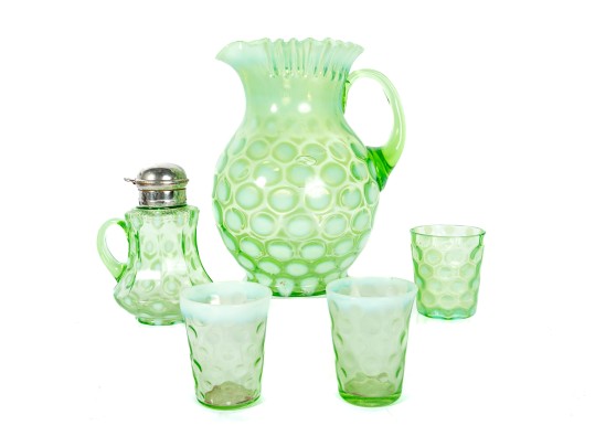 Green Depression Coin Spot Glass