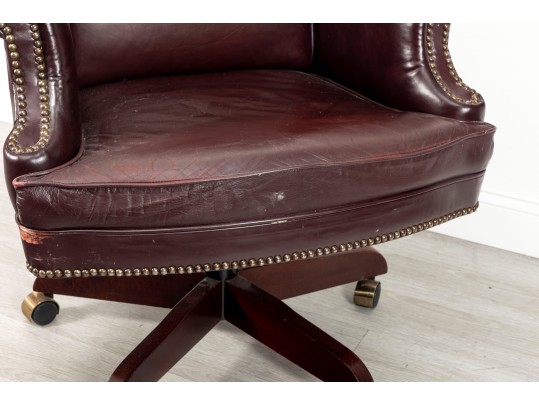 Burgundy Leather Wingback Executive Desk Chair