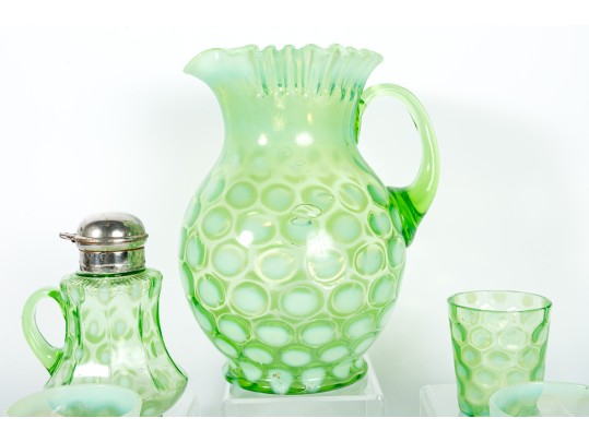 Green Depression Coin Spot Glass