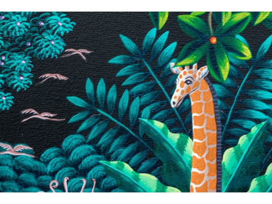 Patrick DesLouches (Haitian, B. 1961) Oil On Canvas Whimsical Jungle Scene